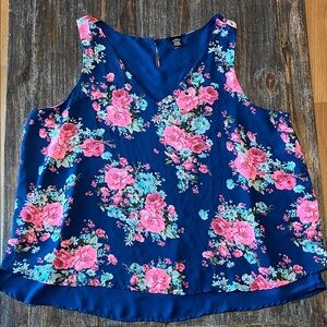 torrid Navy Floral V-Neck Sleeveless Camisole with Pink Roses